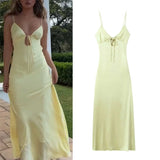 Getadme-프랑스 퓨어 러스트 섹시 백리스 실크 새틴 텍스처 서스펜더 드레스 여성 여름 휴가 스타일 롱 드레스