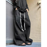 GETADME Casual Style Drawstring Loose Jeans Vintage Aesthetic Y2K Wide Leg Emo Washed Pants 2025 Autumn Women Punk Baggy Denim Trouser