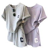 GETADME ﻿ 2 Piece Set Women Summer Loose Short Sleeve T-Shirt Casual Shorts Sports Print Letter Casual Suit Large Size Short Pajamas