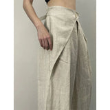 GETADME Streetwear Wide Leg Pants Women Fashion Pleated Linen Baggy Pants Summer Korean High Waist Casual Design Straight Trousers New