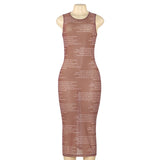 GETADME 2025 Summer New Sleeveless Round Neck Sexy Mesh Letter Printed Perspective Dress