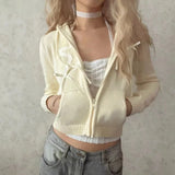 Getadme -Y2K Zip Up Women's Cardigan Coquette Crop Knitwear Korean Style Hooded Japanese Fashion Sweater Autumn Gyaru Aesthetic