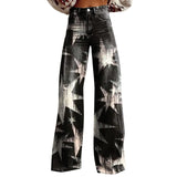 GETADME Vintage Floral Print Wide-leg pants for women High waist straight pants Spring Summer Loose Pant Street Fashion y2k clothes