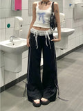GETADME Y2k Baggy Laces Patchwork Sweatpants Vintage Woman Korean Fashion Loose Sports Pants Harajuku Gyaru Casual Trousers