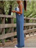GETADME Women's Sleeveless Jumpsuit with Suspender Loose Casual Pocket Monochromatic Summer