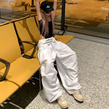 GETADME MEXZT Y2K White Cargo Pants Women Streetwear Embroidery Baggy Sweatpants Harajuku Wide Leg Joggers Summer Oversized Trousers New