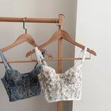GETADME Three-dimensional embroidered bra sexy lace fish bone corset widened breasted with steel ring 2/1 half cup bralette underwear