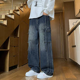 GETADME Autumn New Men's Loose Jeans Multi-pocket Work-wearing Jeans Street Hip-hop Straight Wide-leg Pants Baggy Dance Pants