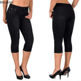 GETADME 2025 Women's Summer Skinny Denim Pants Jeans Mid Waist Stretch Capri Pants Knee Length Trousers Black Blue Ladies Pencil Pants