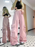 Getadme-Pink Streetwear Cargo Pants Women Loose Harajuku Y2K Straight Trousers American Retro Hip Hop Casual Bf Wide Leg Pants New