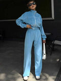 GETADME Women Sweatshirt Pants Suit Casual Stand Collar Zip-Up Jackets Loose Elastic Waist Pants Set Female 2025 Velvet Tracksuits