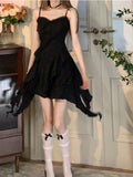 Pure Color Strap Y2k Mini Dress Woman Elegant Sleeveless Short Party Dress Casual One Piece Dress Korean Fashion 2024 Summer