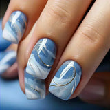 GETADME 24Pcs Short Square Coffin False Nails Square Fake Nails with Glue French Glitter Wearable Acrylic Nails Set Press on Nail Tips