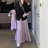 GETADME Women Spring and Summer Trend High Waist Pleated Long Skirt Casual Elegant Solid A-line Big Swing Skirt Girl half fairy skirt