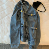 GETADME 가을 미국 데님 고품질 코튼 레트로 스타일 여성용 스트레이트 튜브 데님 탑 재킷 레이어드 패션 루즈 데님 재킷