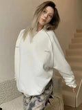 Getadme Korean Streetwear Embroidery Sweatshirt Women Grunge Kpop Harajuku White Pullover Aesthetic Hoodies Long Sleeve Tops