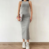 GETADME 2025 New Solid Basic Vintage Sleeveless Ribbed Bodycon Women's Summer Knit Dress Casual Sexy Slim Hip-cover Midi Dress For Women