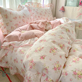 GETADME Ruffles Bedding Set Floral Style Duvet Cover Pillowcase with Bedsheet Skin-friendly Bed Linen Set Girls Room Bedclothes 이불세트
