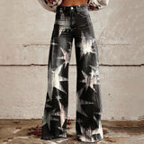 GETADME Vintage Floral Print Wide-leg pants for women High waist straight pants Spring Summer Loose Pant Street Fashion y2k clothes