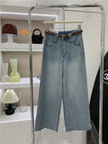 GETADME High Waist Wide Leg Denim Jeans plus Size Women's Spring Vintage Versatile Slimming High Waist Wide Leg Jeans
