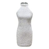 GETADME Women Formal Dresses Evening Ladies Solid Color Glitter V Neck Backless Sleeveless Ruched Sequin Bodycon Evening Gown Petite