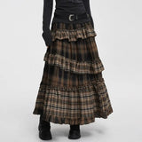 GETADME Y2k Harajuku Vintage Long Skirts Plaid Ruffles Patchwork Casual Loose Cake Skite Punk Gothic Streetwear All Match Women Clothing