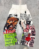 GETADME American Letter Patch Retro Double Layer Design Y2K Pants Baggy Sweatpants Men Hip Hop Gothic Elastic Waist Jogging Casual Pants