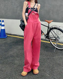 GETADME SM jeans womens 2025 Summer Preppy Style loose Girls Pink wide leg trousers jumpsuit korean casual denim overalls womens (78891