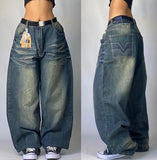 GETADME American New Fashion Oversized Pattern Printed Washed Jeans Men Y2K Gothic Rock Popular Casual Joker High Waist Wide Leg Pants