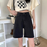 Wide High Waisted Black Shorts Jeans Women Y2k Summer Female Vintage Blue Straight Denim Short Korean Casual Knee Length Pants