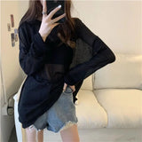GETADME Sheer T-shirts Women Loose Korean Fashion Summer Sun-proof Leisure Clean Fit All-match Long Sleeve Breathable Lazy Ulzzang 2XL