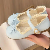 GETADME Women's Fashion Single Shoes Spring New Round Head Shallow Mouth Butterfly Knot Metal Buckle Soft Sole Non-slip Flat Shoes