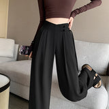 GETADME High Waist Buttons Suit Wide Leg Women's Full Pants 2025 New Spring Summer Female Elegant Minimalism Straight Loose Trousers