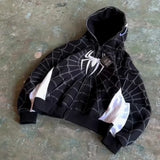 GETADME American Spider Pattern Embroidery Zip Up Hoodie Y2K Mens Womens Gothic Harajuku Jacket Fashion Hoodie Sweatshirt Casual Clothes