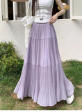 GETADME High Waist Long Skirt for Women Spring/Summer Pleated Elegant A-line Swing Style Solid Colored Casual Half Fairy Trend 2025