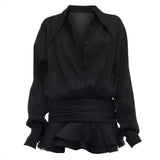 GETADME 툴라로즈 쉬폰 시스루 미니 드레스 여성 캐주얼 루즈 캐주얼 셔츠 드레스 화이트 러플 긴팔 파티 클럽 숏 드레스