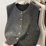 GETADME Knit Vest Women Cardigan Sweater Button Up Round Neck Sleeveless Round Neck Simplicity Casual Fashion Lady Top Female Vest Coat