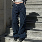 GETADME 2000s Clothes Y2k Low Rise Boot Cut Jeans Woman Casual Black Striped Denim Trousers Streetwear Flare Pants P77-DD25