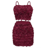 GETADME New Fashion Flower Solid Vintage Party Spaghetti Strap Zip Up Crop Top and Mini Skirts Two Pieces Sets Sexy Women Outfits 2025