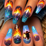 GETADME 24pcs/set medium long fake nails fashion butterfly feather forest sea wave design gradient blue purple green press on false nail