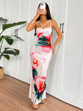 GETADME New Women's Print Maxi Dresses Summer Sexy Backless Sleeveless Sling Dress Streetwear Fashion Lady Casual Slim Dresses Clothing