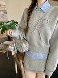 GETADME Preppy Style Fashion 3 Piece Sets Women Casual Sweatshirts + Stripe Shirt + Mini Skirts Korea Chic Outwear Bow Y2k Suits Autumn