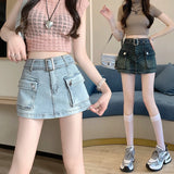 GETADME Women's Light Blue A-Line Mini Skirts Harajuku Denim Skirt Vintage Y2k Aesthetic High Waist Jean Skirt 2000s Trashy Clothes 2025