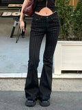 GETADME FDEY Stripe Slim Vintage Chic Jeans Zipper Pockets Fashion Low Waisted Button 90s Pants Streetwear All-match For Women