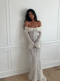 GETADME Hollow Out Lace Backless Slim Long Dress Women Strapless Lace Up Off Shoulder Dresses Chic 2025 New Sexy Female Party Club Robes