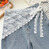 GETADME Y2K Mini Skirts Women Harajuku Aesthetic White Tulle Bandage Skirt Japanese Vintage Lolita Lace Trim Miniskirt Matching Pants