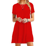 GETADME Women Casual Short Sleeve T Shirt Dress Vintage O Neck Print Loose Mini Dress Elegant Simple Mini Dress Streetwear Sundress