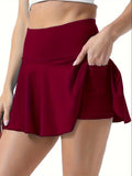 GETADME Women's Solid Color High Waisted Tennis Pleated Skirts Inner Pocket Quick Drying Sports Short Running Fitness Skirt