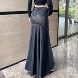 GETADME Maxi Skirt Women Casual Mermaid Streatwear High Waist Zipper Denim Skirts Y2k Streetwear Loose Long Mom Jeans Ankle Lenth Summer