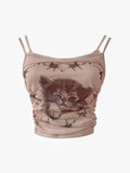 Getadme Été Femme Dark Academia Coquette Esthétique Années 2000 Débardeur moulant Gyaru Faux Deux Pièces Crop Tops Sexy Kpop Kawaii Y2K